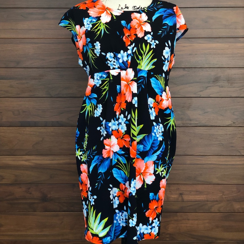 Maternity Tropical Floral Sleeveless Midi Dress